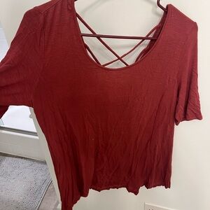 Maurices Red Crop Cut Out Short Sleeve Tee